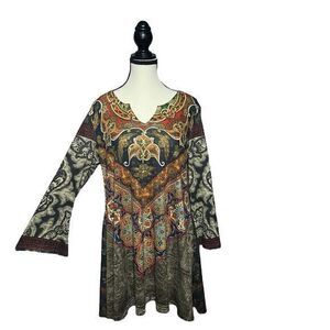 Amma Designs Made In LA Tunic Style Top Women's M Mix Media Artsy Boho Hippie